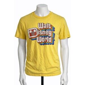 Walt Disney World Retro Rainbow Graphic T-Shirt Yellow Mens Medium Cotton